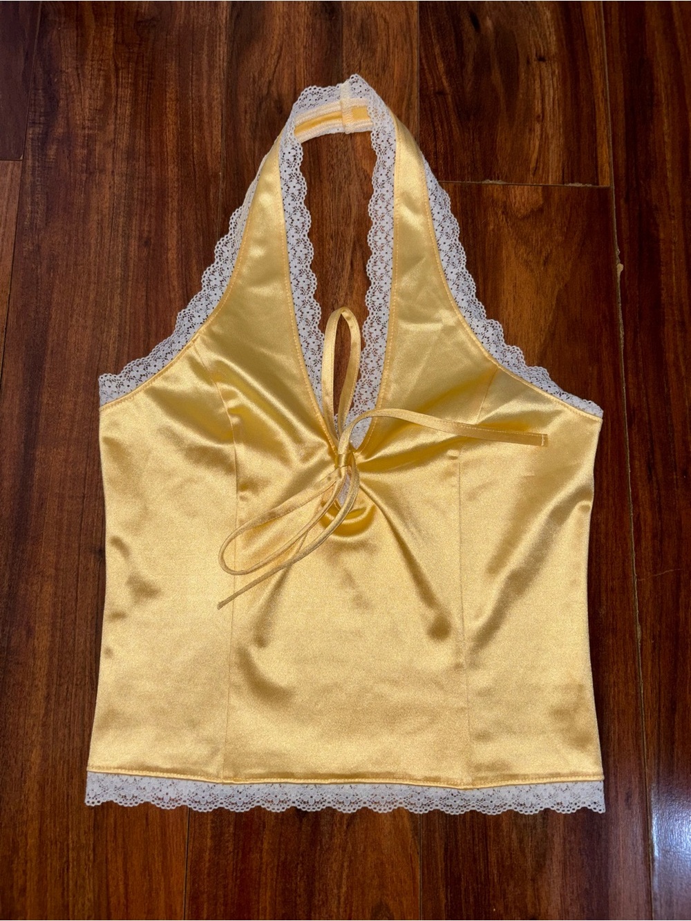 Yellow Satin Lace-Trim Halter Camisole - Picture 1 of 2